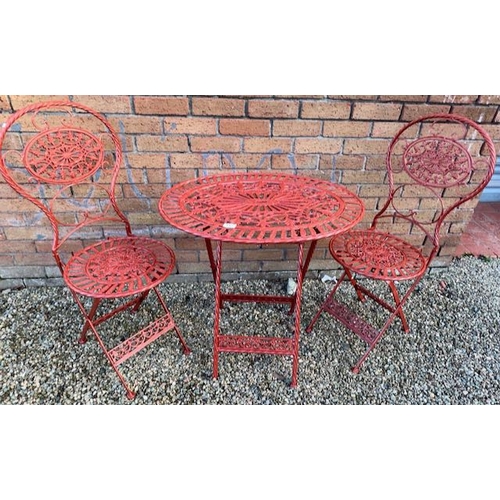 517 - Cast Oval Ornate Table With 2 Chairs