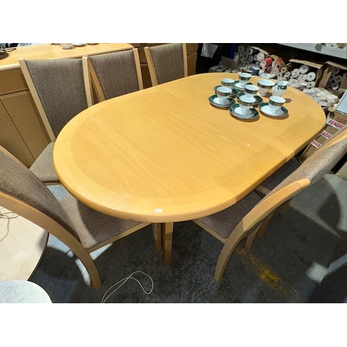 552 - Beech Extending Dining Table With 6 Chairs + Matching Long 3/3 Side Board + Matching Display Cabinet