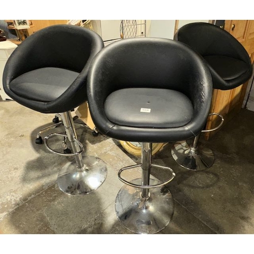 559 - 3 x Leather Bar Stools On Chrome Base