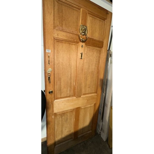 588 - Solid Wood 6 Panel Door With Brass Knocker , Number, Lock & Keys - Approx 32 x 80