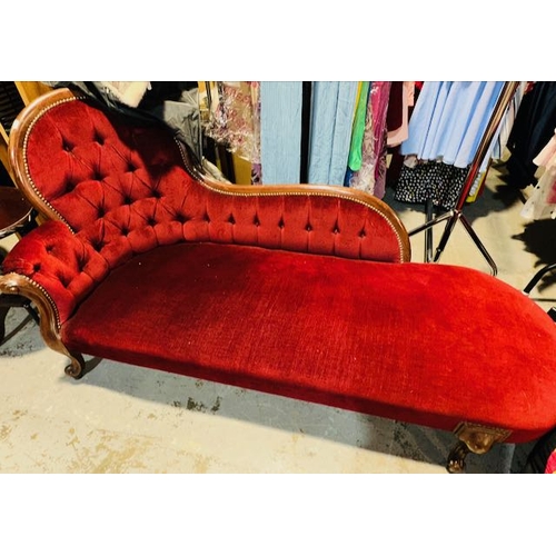 599 - Red Velvet Button Back Chaise Lounge