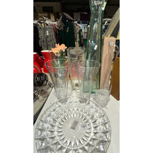 701 - Selection of Glass Vases + Large Glass Centrepiece Bowl