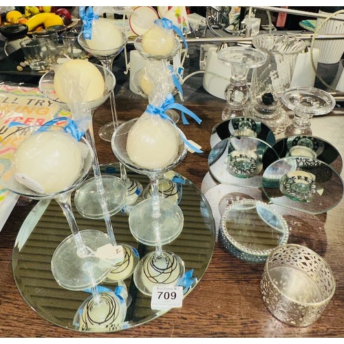 709 - Collection of Mirrored & Glass Candle Holders Etc