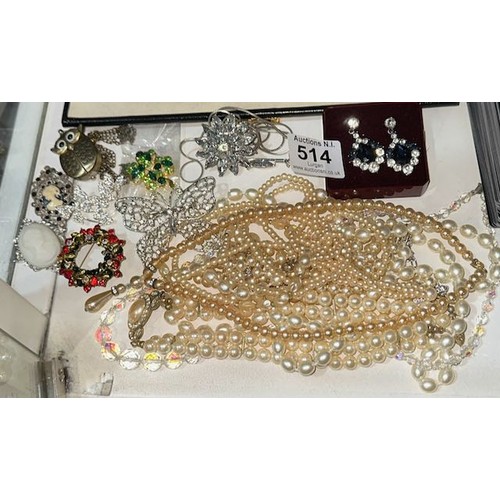 514 - Collection of Costume Jewellery Incl Dress Pearls/Brooches etc