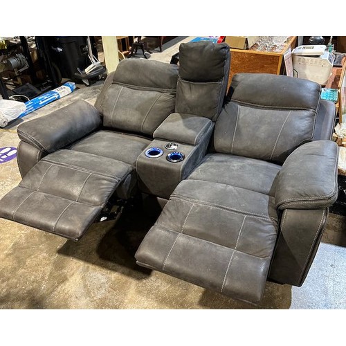 229 - Grey Nubuck 2 Seater Electric Recliner with Storage & Bluetooth/Phone Charger (Hinges On Storage Nee... 