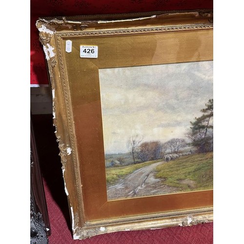 426 - Vintage Framed Percy Brooke Watercolour - Driving Sheep - 30x26