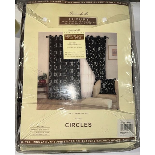 971 - Greenhills Luxury Lined Eyelet Top Curtains & Tiebacks 90 x 90