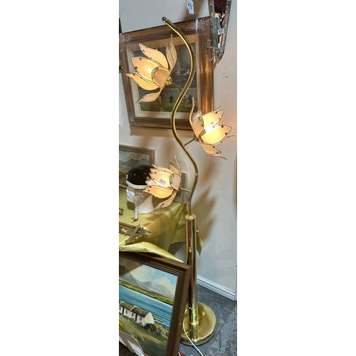 467 - Vintage Holywood Regency Gold Tubular Lotus Lamp with Dimmer Switch