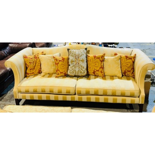 195 - Luxury Heavy Gold Stripe 4 Seater Sofa on Wooden Frame with Scatter Cushions