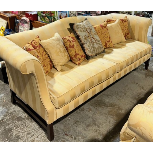 195 - Luxury Heavy Gold Stripe 4 Seater Sofa on Wooden Frame with Scatter Cushions