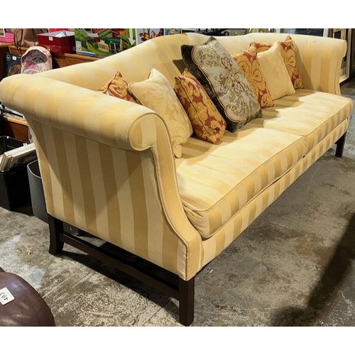 195 - Luxury Heavy Gold Stripe 4 Seater Sofa on Wooden Frame with Scatter Cushions