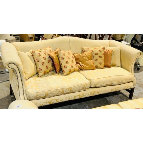 196 - Luxury Heavy Gold Damask 4 Seater Sofa on Wooden Frame with Scatter Cushions