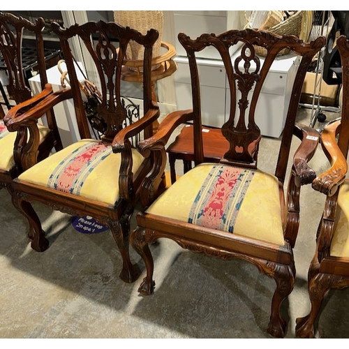 243 - Set Of 6 Ornate Carvers with Upholstered Seats