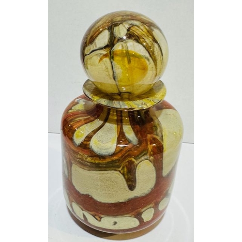 398 - Ornate Coloured Glassware Lidded Bottle in the Style of Mdina