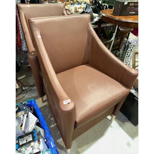 507 - 2 x Brown Leather Tub Style Armchairs