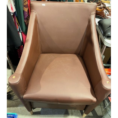 507 - 2 x Brown Leather Tub Style Armchairs