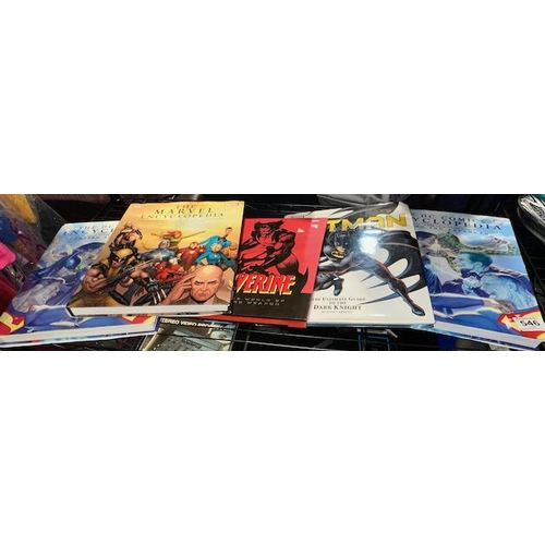 546 - 5 x Hardback Books - Marvel Enclopedia, DC Enclopedia, Wolverine + Batman