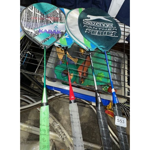 553 - Badminton Racket x 4 - Yonex x 2 , Karaki & Slazenger