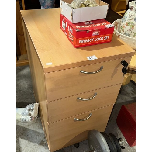 561 - 3 Drawer Filing Cabinet With Key