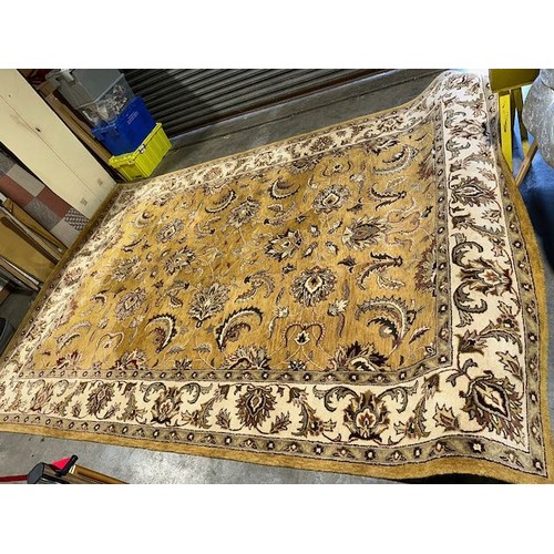 221 - Extra Large  Gold 100% Wool Pile Patterned Rug - Approx 13'6 x 9'6