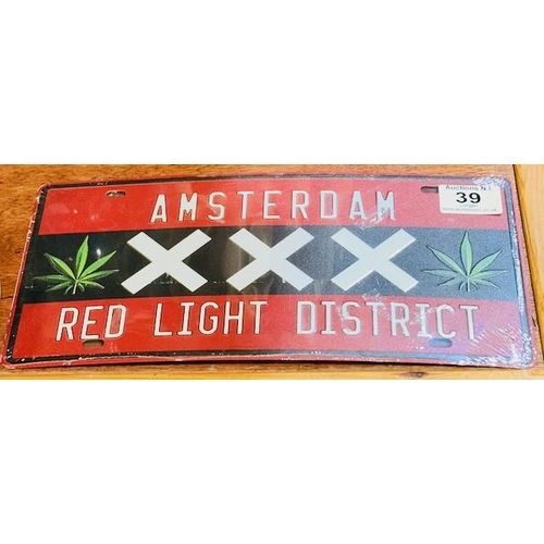 39 - Metal Number Plate Sign - Amsterdam XXX District - Approx 1' x 6