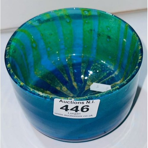 446 - Mdina Ming Maltese Blue & Green Glass Vase/Bowl (Unsigned)