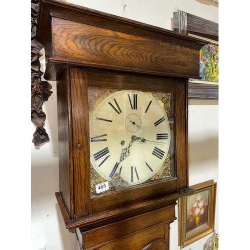 465 - Antique Grandfather Clock with Pendulum & Weights (No Key)