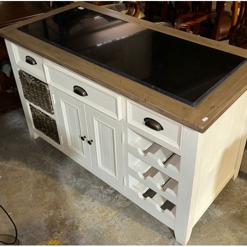 350A - Freestanding Kitchen Island With Granite Top Insert, Doors, Drawers & Wine Rack  - Approx 4'8 x 2'10... 