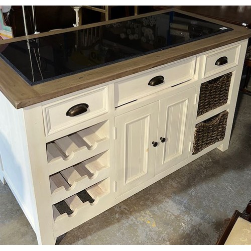 350A - Freestanding Kitchen Island With Granite Top Insert, Doors, Drawers & Wine Rack  - Approx 4'8 x 2'10... 