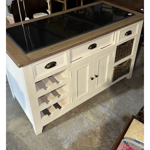 350A - Freestanding Kitchen Island With Granite Top Insert, Doors, Drawers & Wine Rack  - Approx 4'8 x 2'10... 