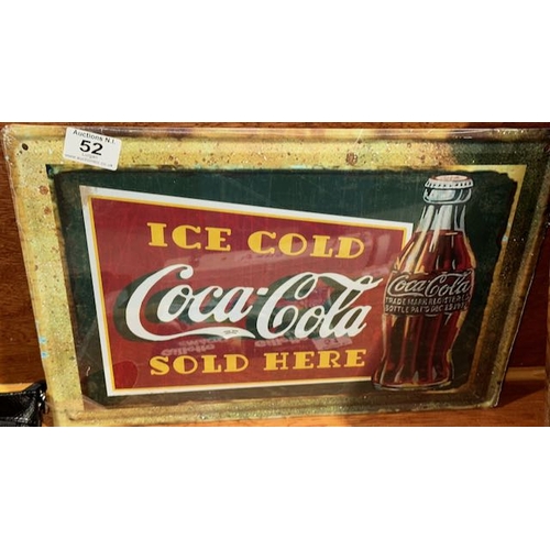 52 - Large Metal Coca Cola Sign - Approx 1'4 x 1'