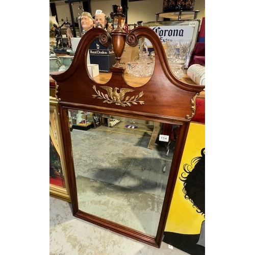 114 - Ornate Topped Bevelled Mirror With Eagle Detail - Approx 2'x 3'11