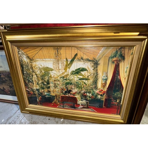 115 - Roy Edwards Fine Arts Gold Gilt Framed Print - Conservatory Scene - 45x34