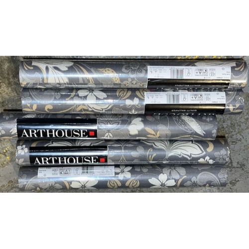 186 - 5x Sealed Roll of Arthouse Quality Wallpaper Folk Floral Grey  5.32msq