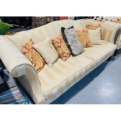 223 - Luxury Heavy Gold Stripe 4 Seater Sofa on Wooden Frame with Scatter Cushions