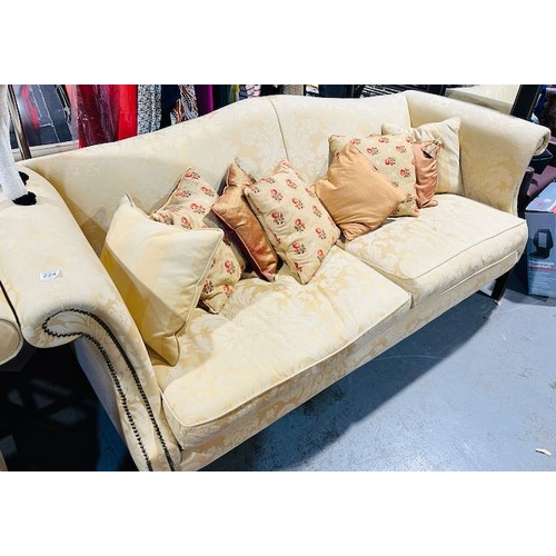 224 - Luxury Heavy Gold Damask 4 Seater Sofa on Wooden Frame with Scatter Cushions