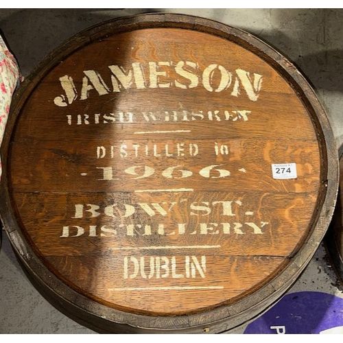 274 - Jameson Irish Whiskey Barrel Top - Approx 1'11