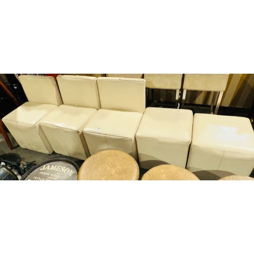 279 - 3 x Cream Leather Cubed Chairs + 2 Stools