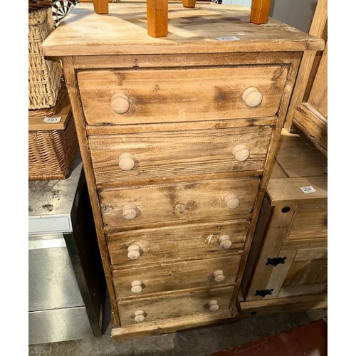 295 - Solid Heavy Rustic Old Country Kitchen Pine 6 Drawer Tall Boy