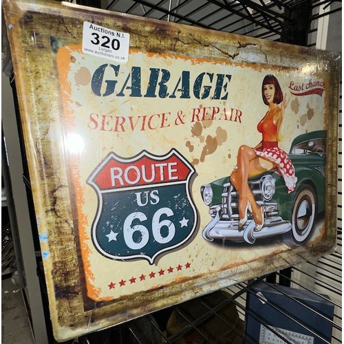 320 - Large Metal Route 66 Garage Sign - Approx 1'4 x 1'