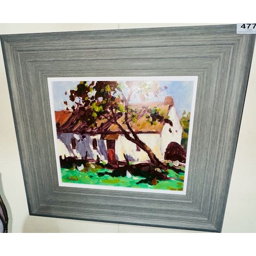 477 - Framed John J Oil on Board - Farmhouse - 19x17