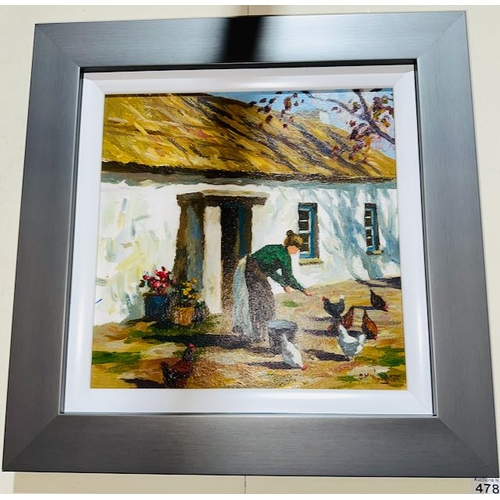 478 - Framed Donal Mc Naughton Oil - Feeding the Chickens - 20