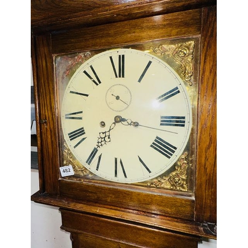 482 - Antique Grandfather Clock with Pendulum & Weights (No Key)