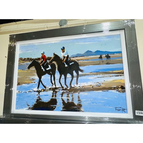 476A - Large Framed Fran Fit Oil Painting - Beach Ride - 36x26