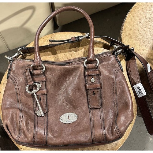 259 - Brown Leather Fossil Bag With Key Detail