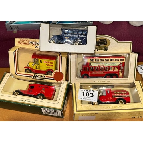 103 - Boxed Model x5 - Royal Mail, Shell, Shredded Wheat, British Overseas Airways, London Transport Bus