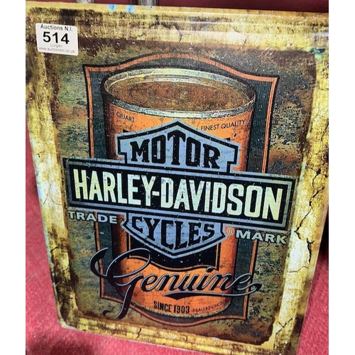 514 - Large Metal Harley Davidson Sign - 1'x1'4