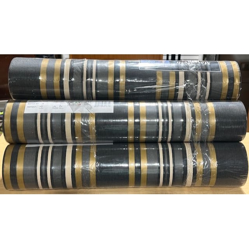 783 - 5 x Sealed Rolls + part Roll Marrakech By Debona Wallpaper - Black/Gold Stripe Approx 57sqft Per Rol... 