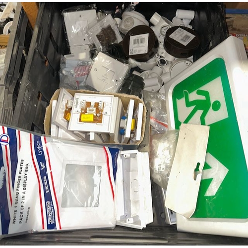 30 - Large Mixed Crate Of Assorted Hardware Incl Emergency Exit Sign & Finger Plates