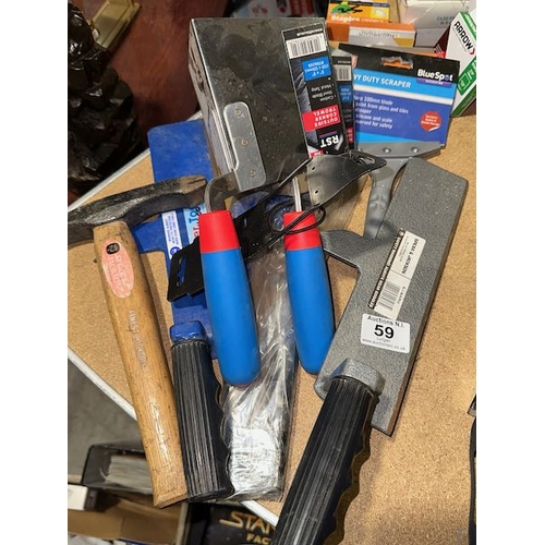 59 - 7pc Assorted hardware/Tools Incl Spear & Jackson Slater Axe & Corner Trowels Etc